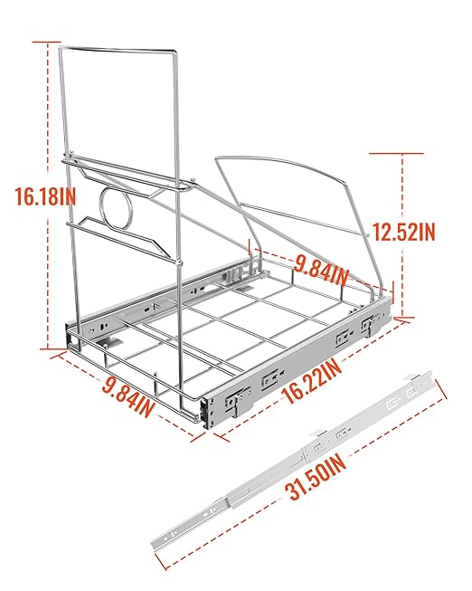 Pull Out Trash Can Holder, Adjustable Heavy Duty Cabinet Slide Out Kit for 7-11 Gallon Trash Cans, Under Sink Trash Can Rack with Smooth Ball Bearing Slides, Silver, Trash Can Not Included