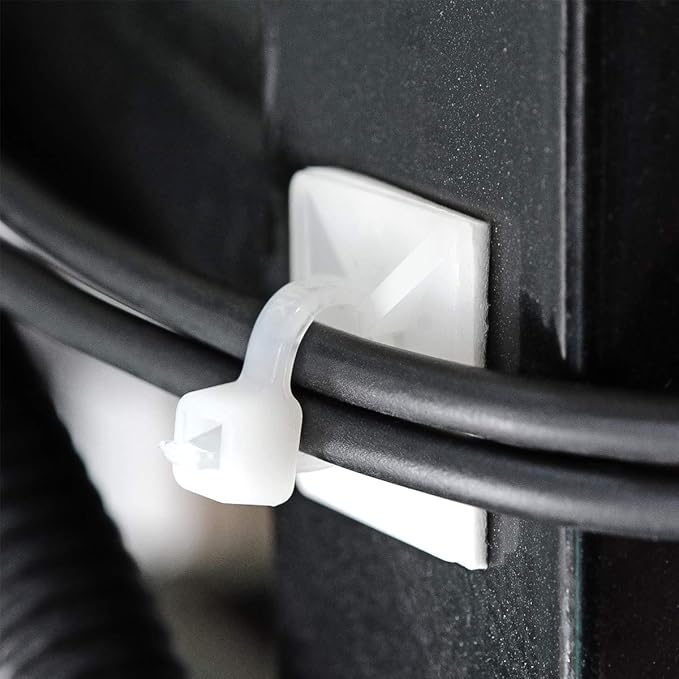 3/4" Strong Back-Glue Self Adhesive White Cable Zip Tie Mounts 100pcs with 8" Ties, Screws, Outdoor Sticky Wire Fasteners Cable Clips Management Anchors Organizer Holders Squares