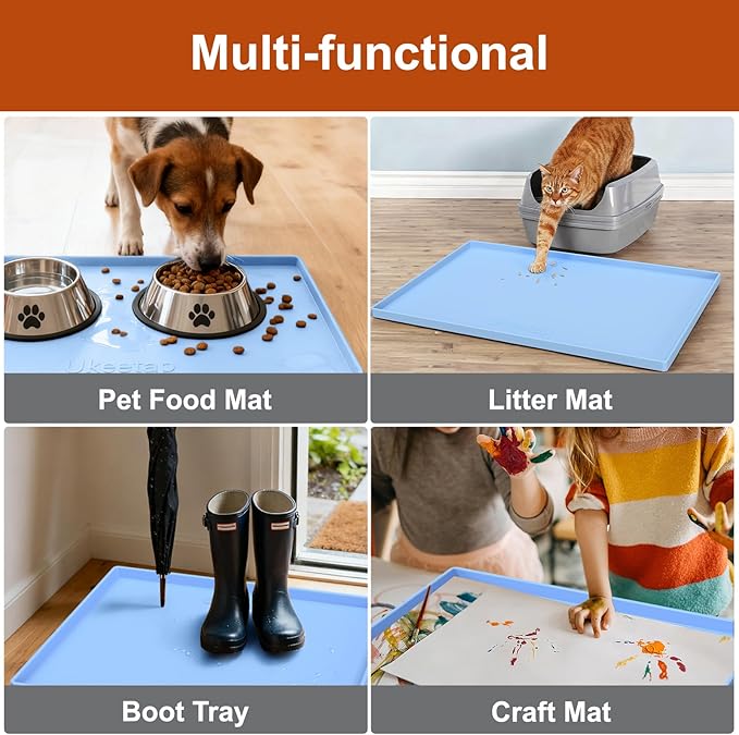 Extra Thick Silicone Mat Waterproof with Raised Edge 34" x 22", Blue