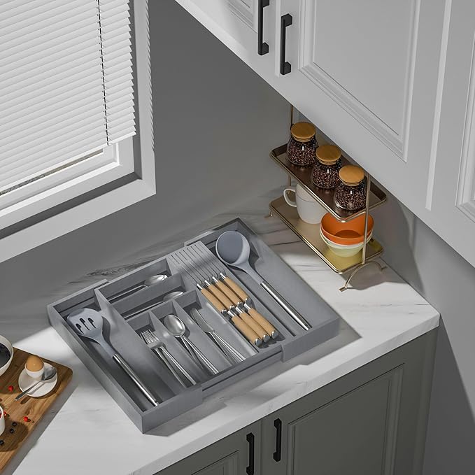 Bamboo-Silverware-Drawer-Organizer-Kitchen, Grey
