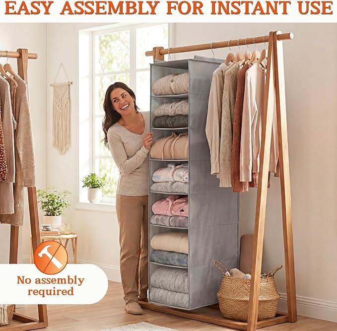 Ofiray-home Deep Pocket Hanging Closet Organizer, 8 Tier Hanging Shoe Organizer for Closet, Adjustable Closet Organizers and Storage for Sweaters, Shoes, Hoodies & Blankets, Heavy Duty Hanging Shelves