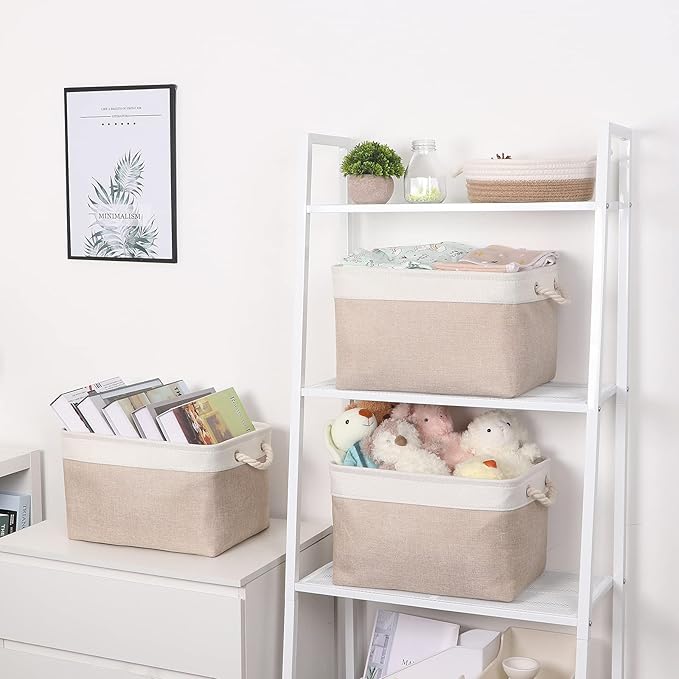 Bidtakay Large Fabric Baskets with Handles [3-Pack] Collapsible Storage Basket