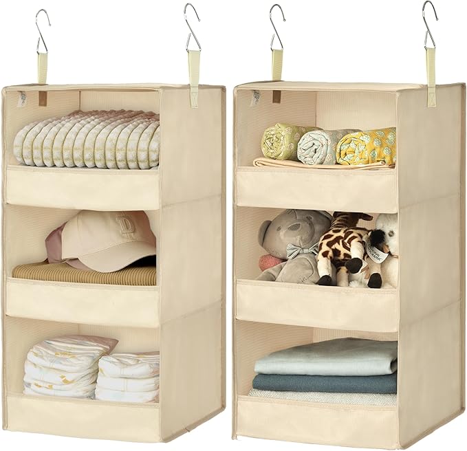 SAYS 3 Shelf Hanging Closet Organizers and Storage, Khaki