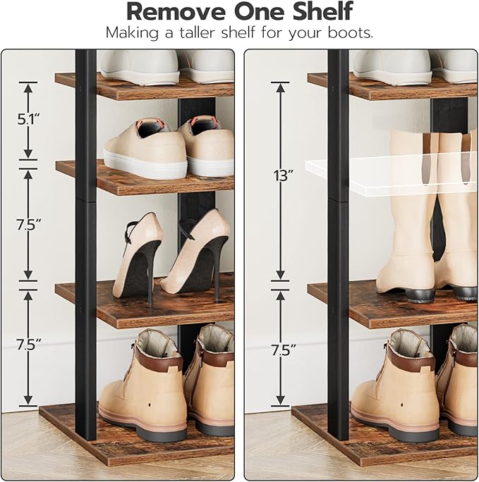 8 Tiers Vertical Shoe Rack, Rustic Brown BF750XJ01