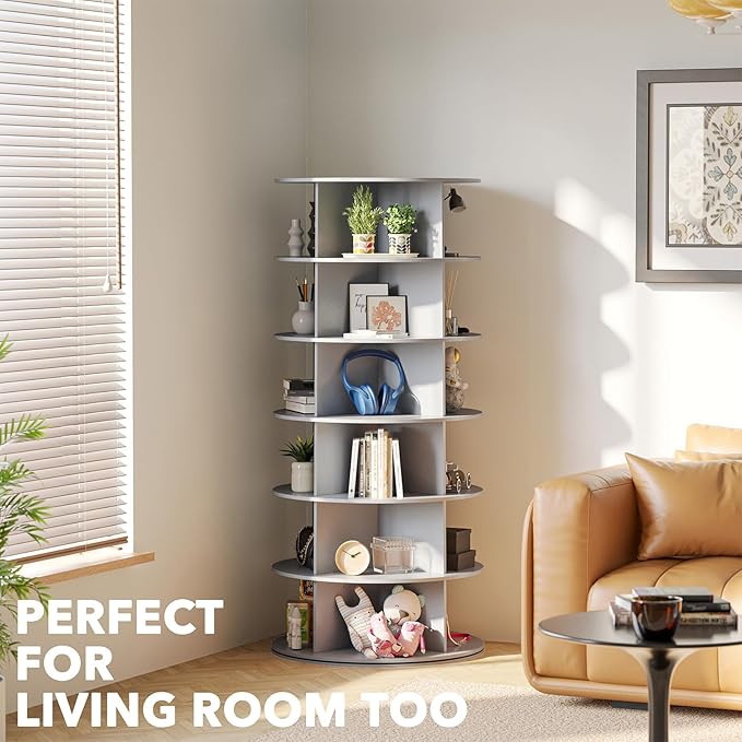 6 Tier Rotating Shoe Rack Tower, Spinning Shoe Display Lazy Susan, 6-Tier Gray