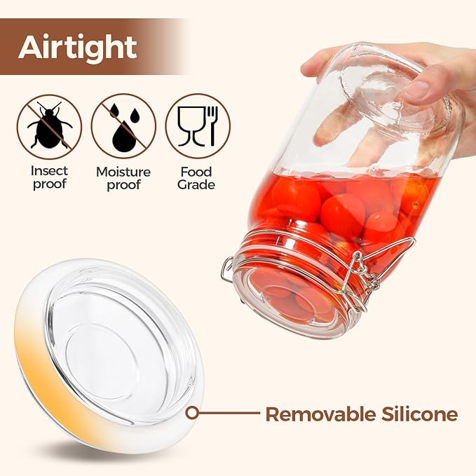 Set of 3 Square Glass Jars with Airtight Lids (51 Oz)