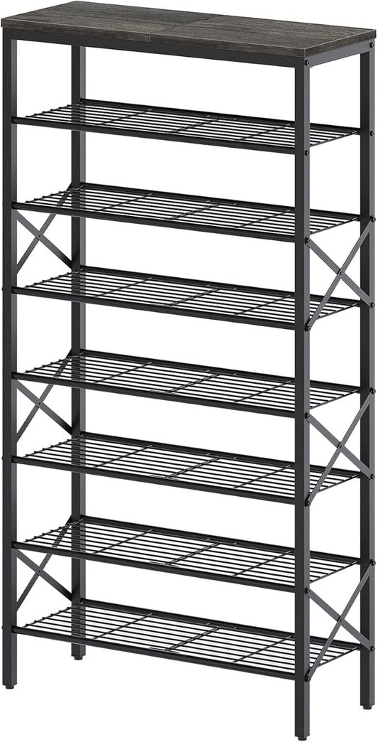 YATINEY 8 Tier Shoe Rack, Large Capacity Shoe Storage Organizer Holds 32 Pairs, Sturdy and Stable, for Entryway, Hallway, Closet, Dorm Room, Charcoal and Black SS08BC