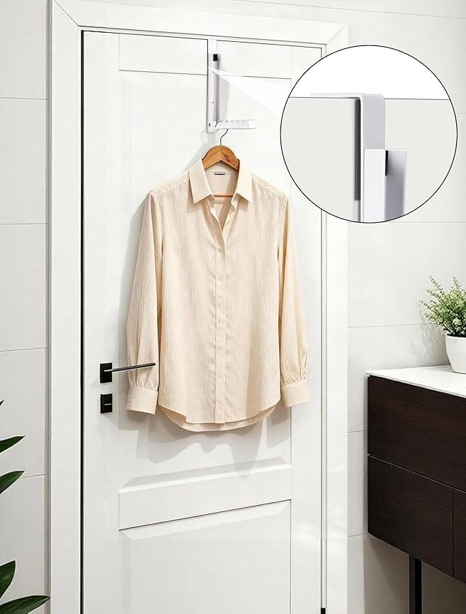 2-Packs Over the Door Hanger Hooks with Extra Anti-slip Pads, Metal Folding Clothes Drying Racks for Laundry, Dorm, Portable Space Saving Coat Towels Organizer Rack for Travel, Hanging Storage