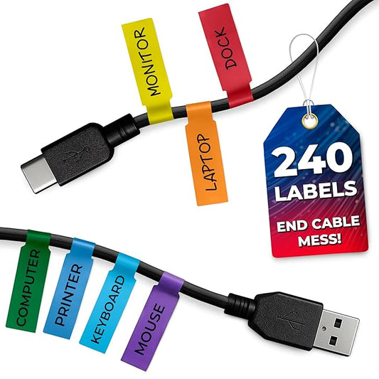 240 PCS Wire Tags for Cable Management, Cable Labels for Cords in 8 Colors