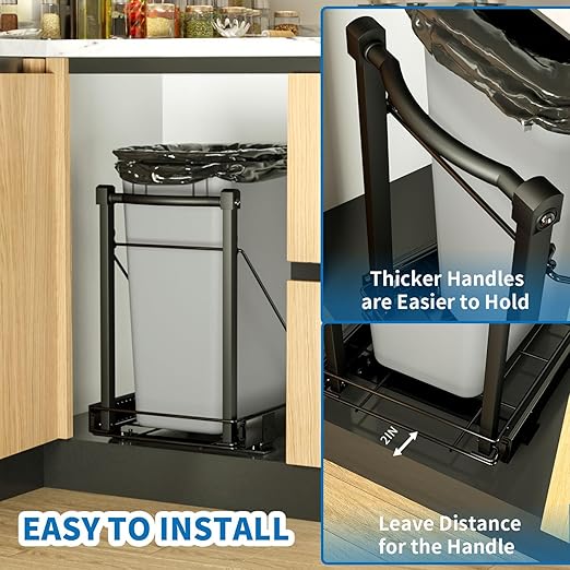 Adjustable Under Cabinet Trash Can Organizer with Soft Close Rail - Heavy Duty Black Steel Under Sink Pull-Out Organizer, Fits 7-13 Gallon, Up to 125 lbs Capacity (Trash Can Not Included)