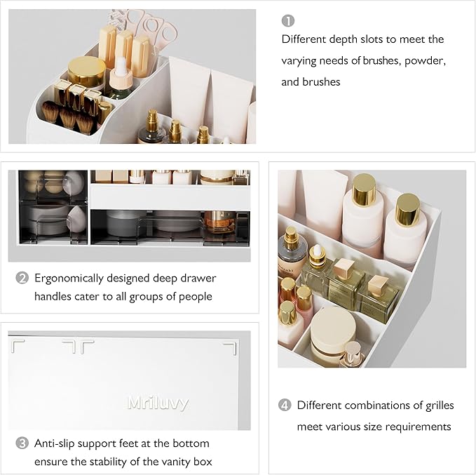 Makeup Organizer with Drawers, Large Cosmetic Storage Box, White transparent