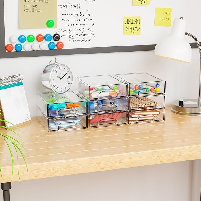 4 Pack Small Clear Stackable Storage Drawers