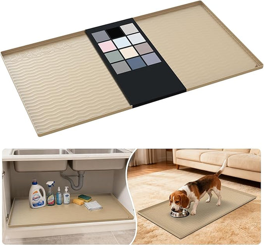 Waterproof Silicone Under Sink Mat 40'' x 22'' Shelf Liner for Kitchen, Khaki