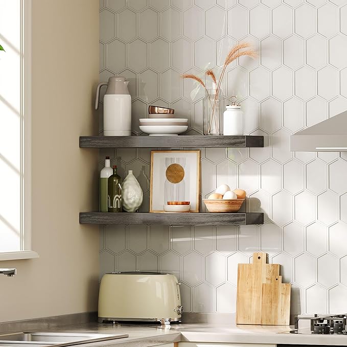 Floating Shelves for Wall, Wall Mounted Shelf Set of 2, Charcoal Gray BC60BJ01