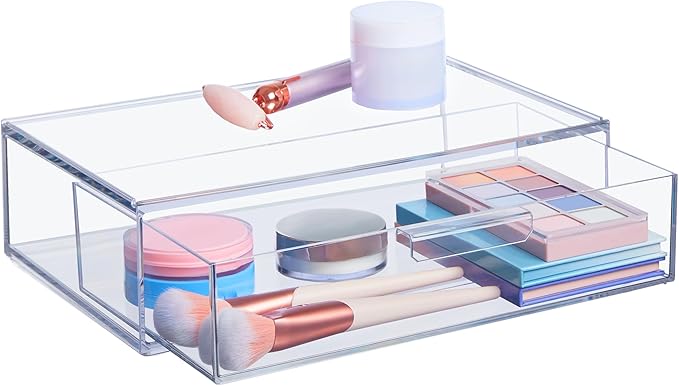Audrey Stackable Clear Bin Plastic Organizer Drawer, Organize Eyeshadow Palettes