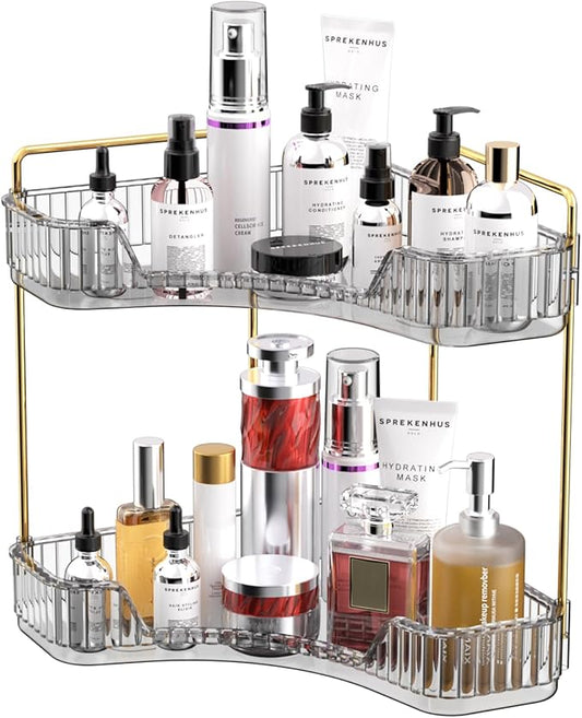 2 Tier Makeup Organizer, Large Capacity Bathroom Counter Organizer, Gray