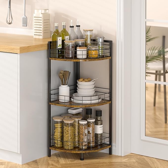 Bathroom Standing Shelf, 3 Tier Corner Stand, Free-Standing Shelf Units