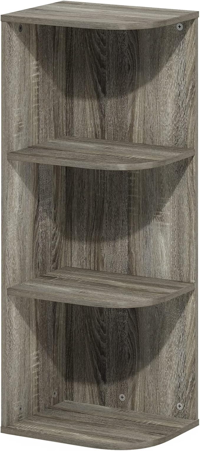 Furinno PASIR Book Shelf, 3-Tier Corner Bookshelf with Open Shelf, French Oak