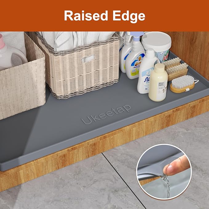 Extra Thick Silicone Mat Waterproof with Raised Edge 34" x 22", Gray