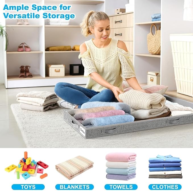 3 Inch Low Profile Under Bed Storage Drawer 2 Pack, Lightweight Underbed Clothes Storage Container Bins With NO STURCTURE, Shallow Storage Bag for Dorm & Home, With Clear Lids & Water-Resistant Fabric