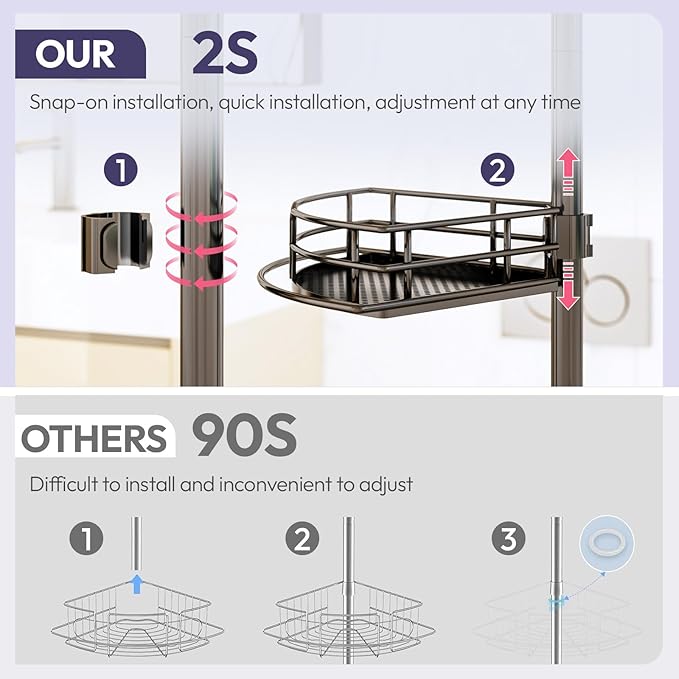 Shower Caddy Tension Pole, 4-Tier Corner Shower Organizer Tension Rod