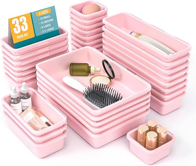 33 PCS Drawer Organizer Set, Pink