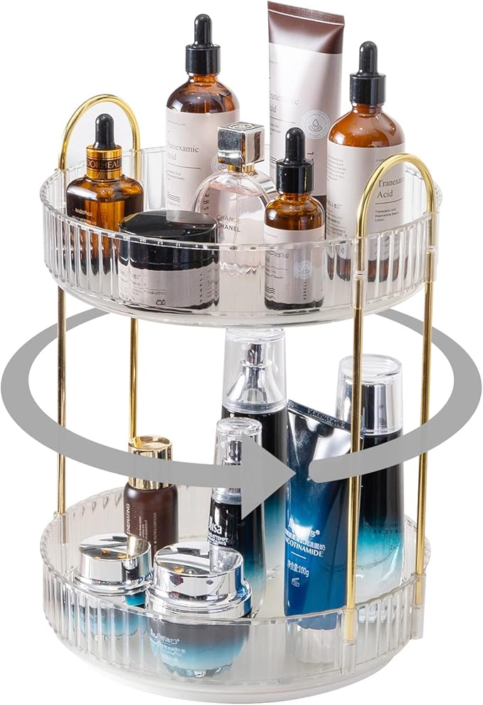 360° Rotating Makeup Organizer, 2 Tiers, Clear