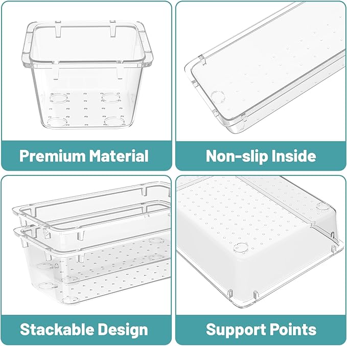24 PCS Clear Plastic Drawer Organizer Set