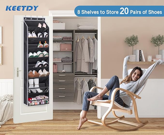 Over The Door Shoe Rack for Door Fit 20 Pairs Sneakers Large Hanging Shoe