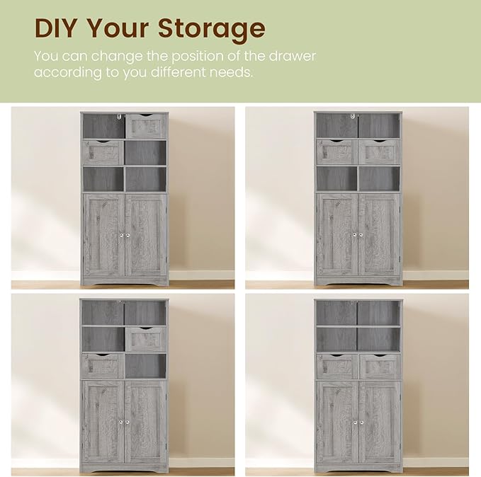 Storage Cabinet with 2 Drawers & Adjustable Shelf