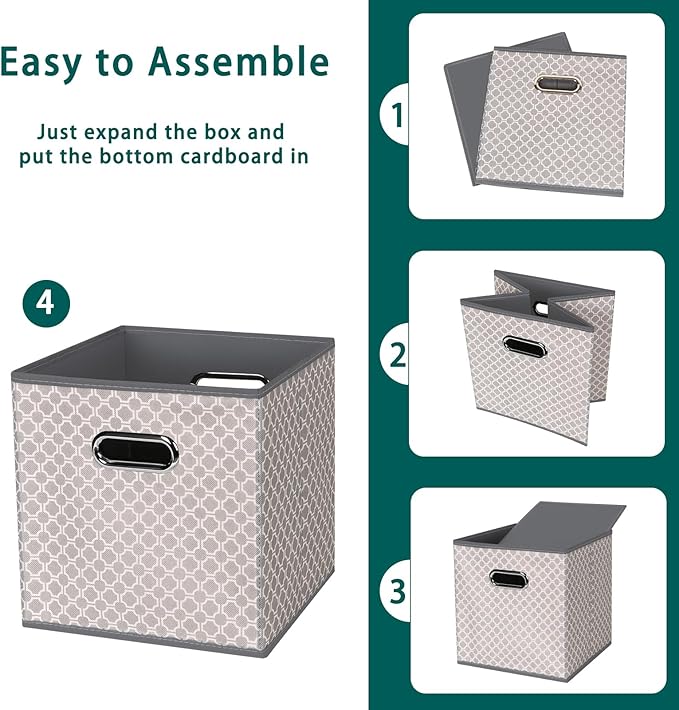 Fabric storage bins Cubes, Fabric Cube Organizer with Handle, Light Grey