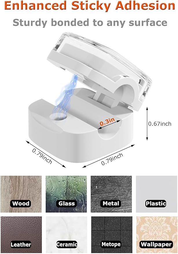 Magnetic Cable Clips, Adjustable Cord Holder Management, 9-Pack White Crystal