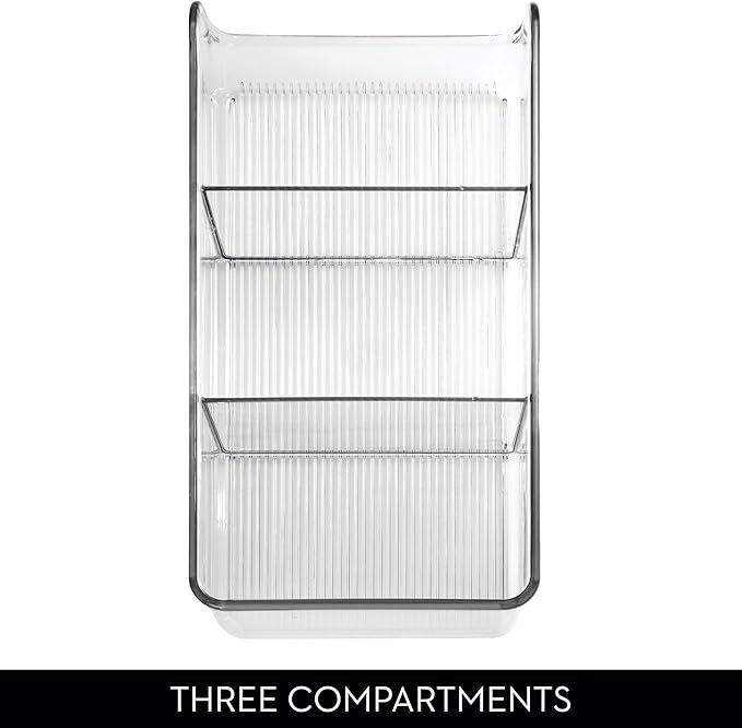 iDesign Stackable 3-Section Divided Storage Bin for Pantry, Fridge, or Cabinet - Set of 4 - Clear