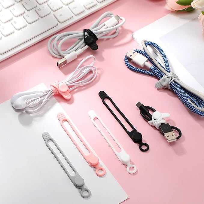 40 Pcs Silicone Cable Ties Reusable Holder Adjustable Straps Multipurpose, Pink)