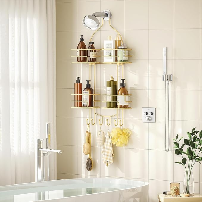 Shower Caddy Hanging, Bathroom Organizer, No Drilling Shelves Over Shower Head