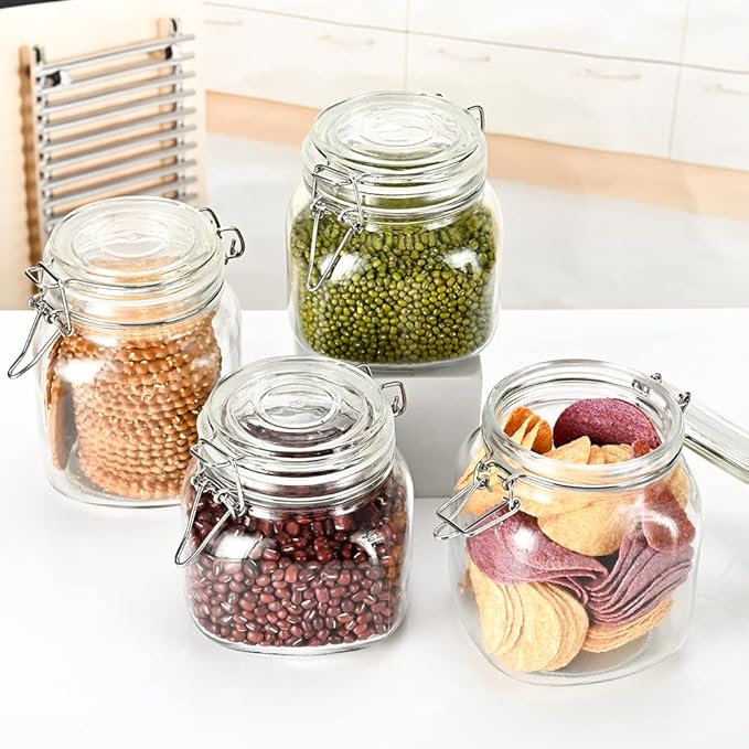 32oz Glass Food Storage Jars with Airtight Clamp Lids