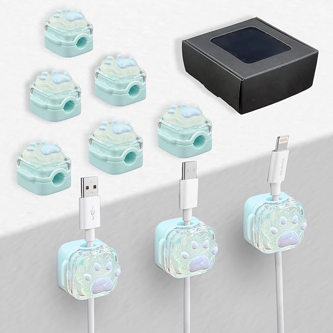 9Pack Magnetic Cable Clips for Nightstand, Adhesive Night-Glowing Cord Holder Organizer for Office Home Desk Wall Car (Blue,Cat)