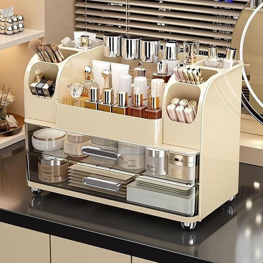 Makeup Organizer with Drawers for Vanity, Cream