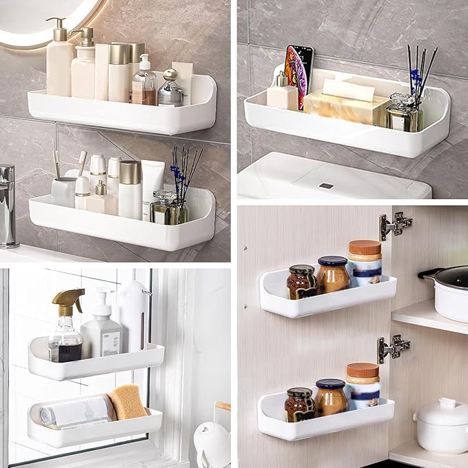 CGBE 2-Pack Acrylic Shower Shelves, Large Capacity Adhesive Shower Shelf, No Drilling Adhesive Bathroom Shelf with Drain Holes,Clear Wall Mount Organizer for Bathroom Storage