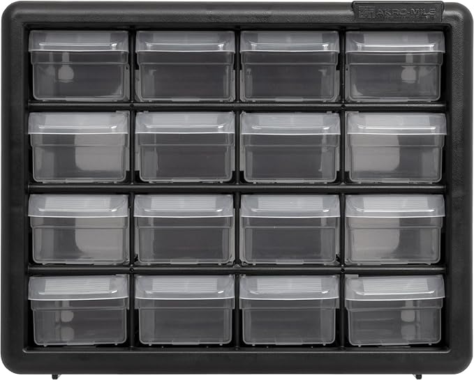 16-Drawer Plastic Drawer Storage Cabinet for Garage Organization, 10116 Black