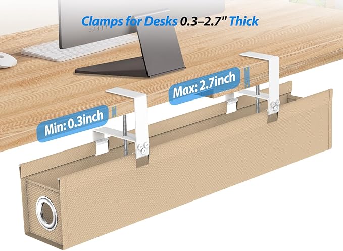 [Upgraded] Large Under Desk Cable Management Tray No Drill, Suolaao 30" Cord Organizer with Oxford Fabric, Clamp Mount, Holds 30 lbs, Large Cable Rack for Gaming & Home Office Standing Desk
