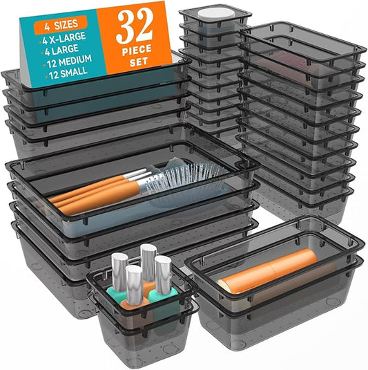 32 PCS Clear Plastic Drawer Organizer Set