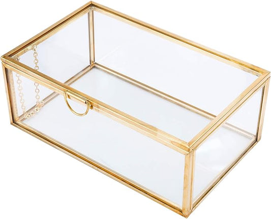 Vintage Glass Box with Lid, Gold, X-Small