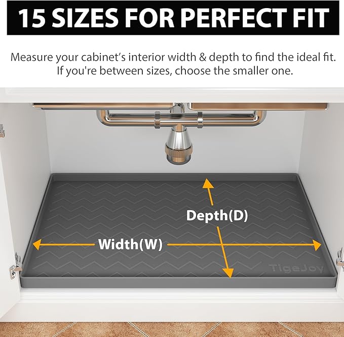 TigeJoy 34" x 22" Under Sink Mats for Kitchen Waterproof, Leak-Proof Silicone Mat Sink Protector and Cabinet Liner, Kitchen Essentials Organizer and Storage, Boot or Shoe Tray, Pet Feeding Mat
