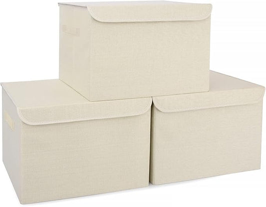 Large 42 Quarts Collapsible Stackable Storage Bins Cube with Lids [3-Pack]