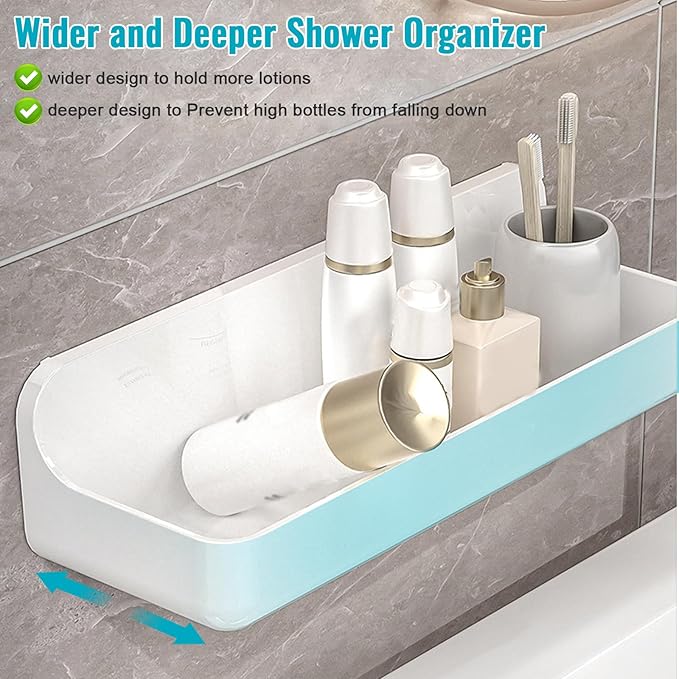 CGBE 2-Pack Acrylic Shower Shelves, Large Capacity Adhesive Shower Shelf, No Drilling Adhesive Bathroom Shelf with Drain Holes,Clear Wall Mount Organizer for Bathroom Storage