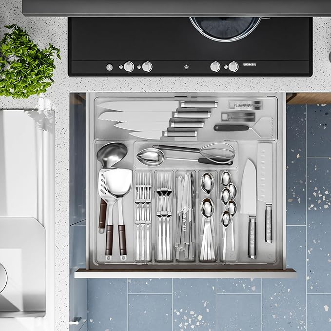 Clear Expandable Silverware Organizers for Kitchen Drawers