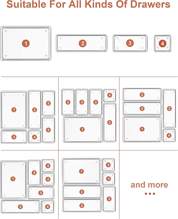 29-Piece Drawer Organizer with Non-Slip Silicone Pads