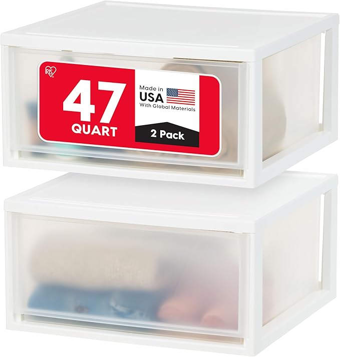 USA 47 Qt. Extra-Large Stackable Storage Drawer Plastic Drawer Organizer