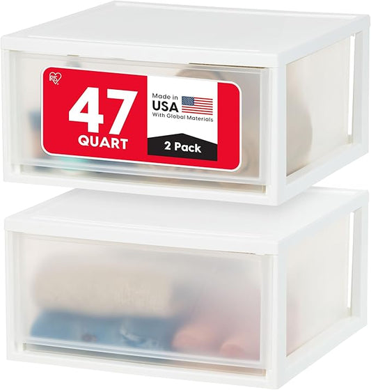 USA 47 Qt. Extra-Large Stackable Storage Drawer Plastic Drawer Organizer